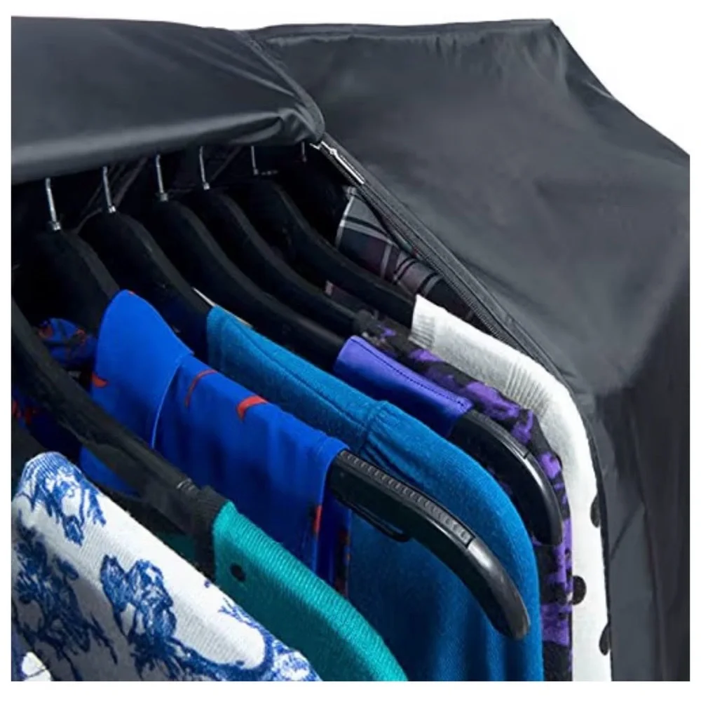 6 ft Large Black Clothes Rack Cover with Zippers